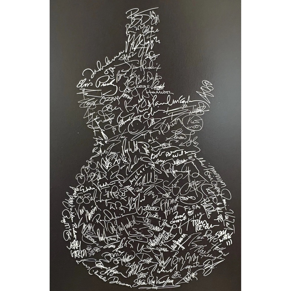 Guitar Art Print Matted Famous Guitar Player Autographs Black White 22x30